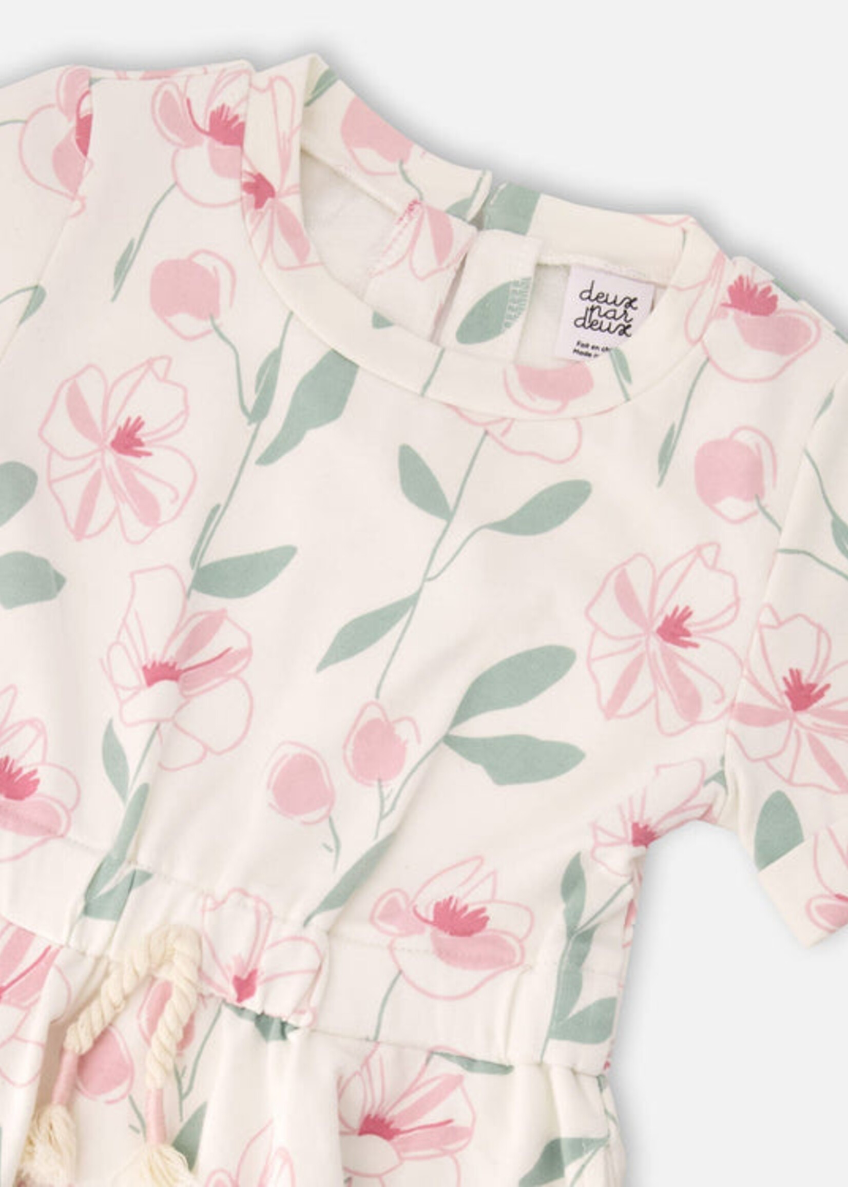 Deux par Deux French Terry Dress Off White Printed Flowers