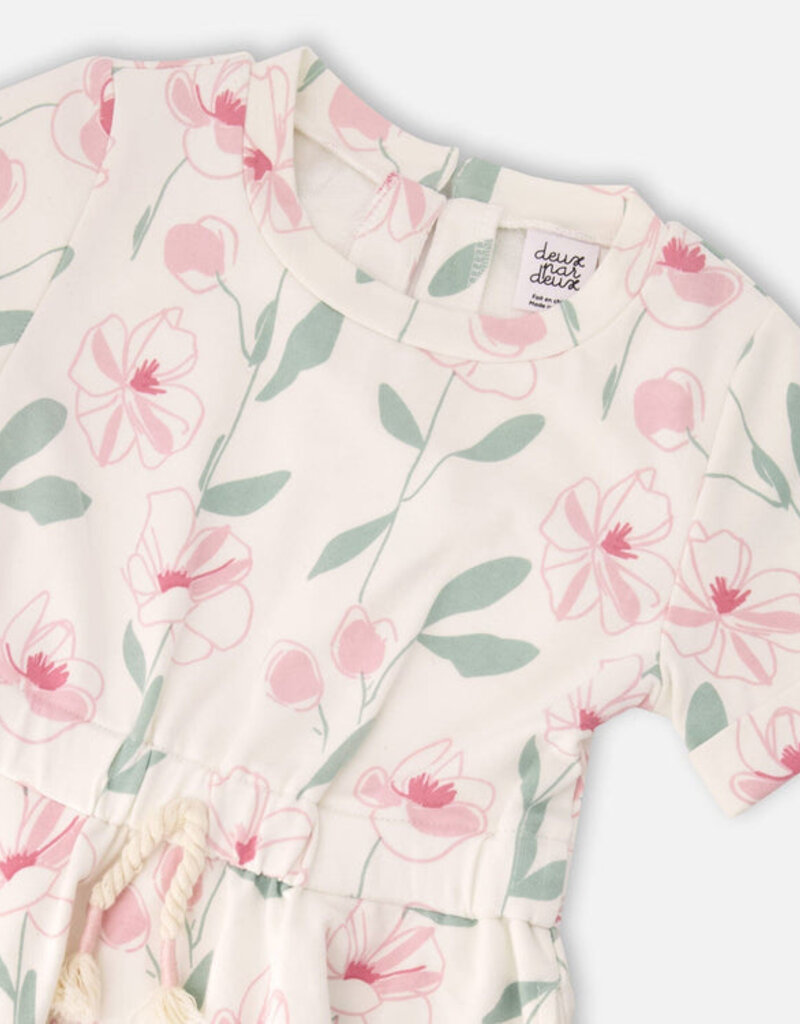 Deux par Deux French Terry Dress Off White Printed Flowers