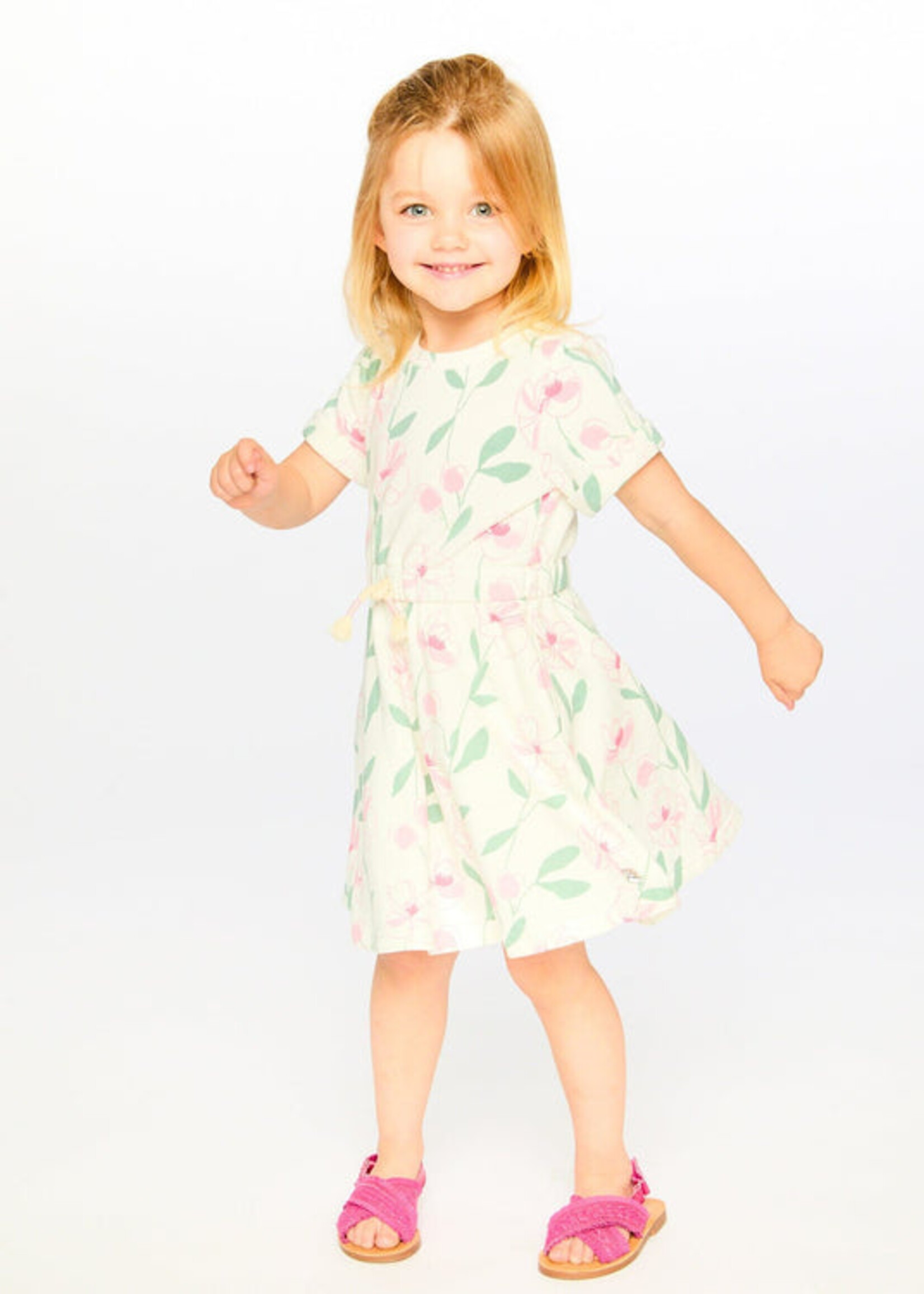 Deux par Deux French Terry Dress Off White Printed Flowers