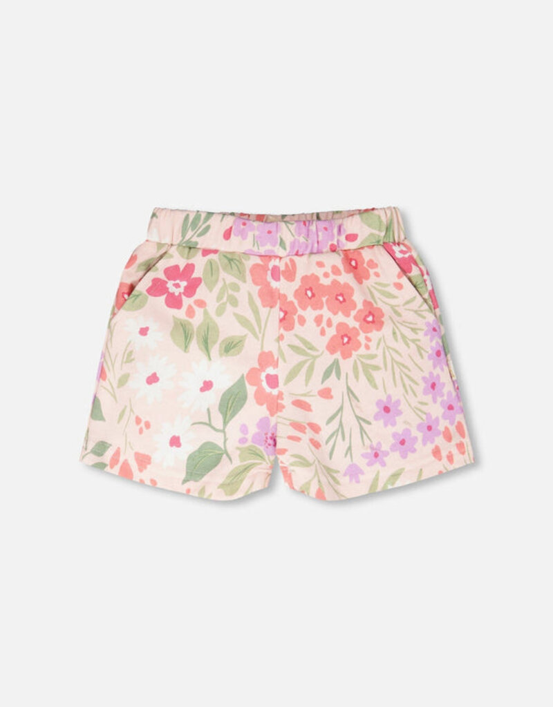 Deux par Deux French Terry Shorts Pink Printed Flowers
