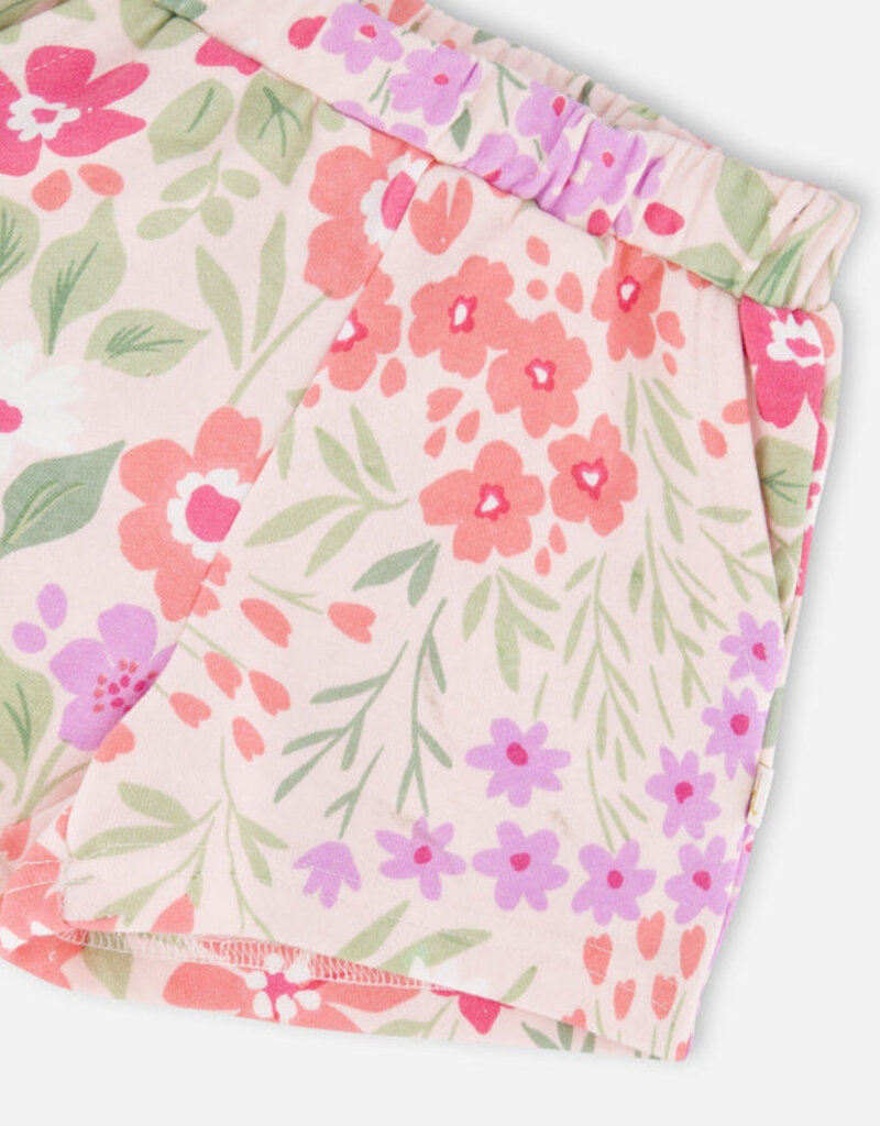 Deux par Deux French Terry Shorts Pink Printed Flowers