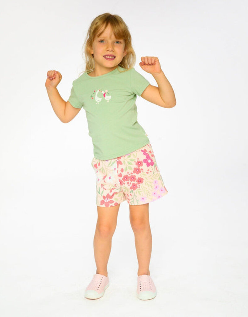 Deux par Deux French Terry Shorts Pink Printed Flowers