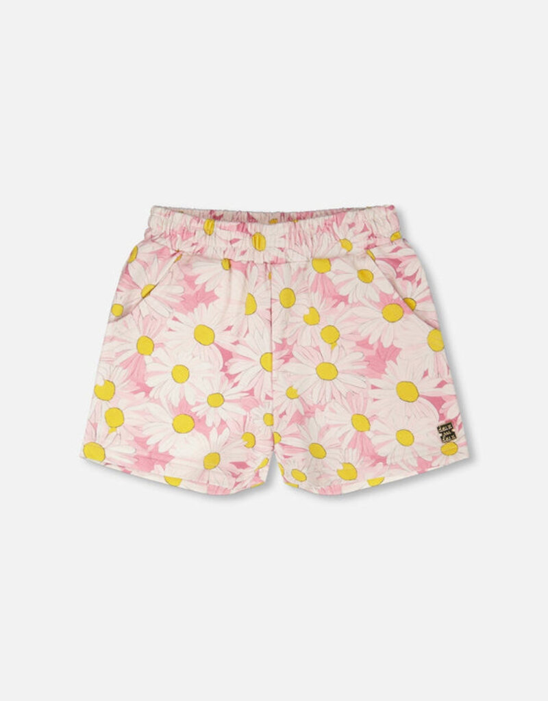 Deux par Deux French Terry Shorts Pink Printed Daisies