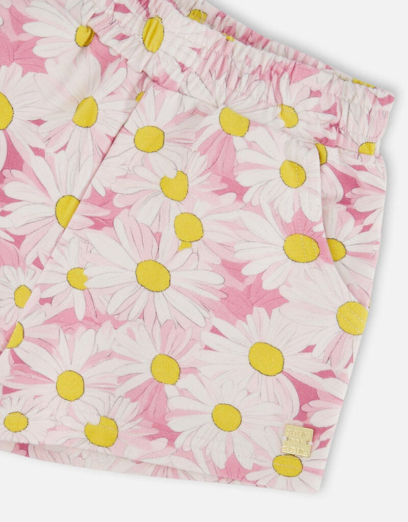 Deux par Deux French Terry Shorts Pink Printed Daisies