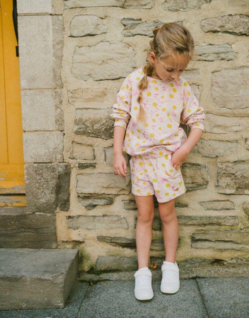 Deux par Deux French Terry Shorts Pink Printed Daisies