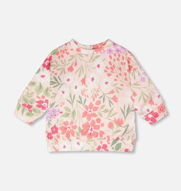 Deux par Deux French Terry Sweatshirt Pink Printed Flowers