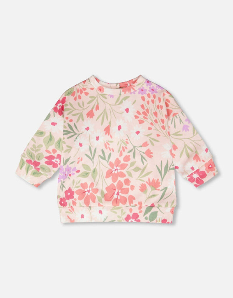 Deux par Deux French Terry Sweatshirt Pink Printed Flowers