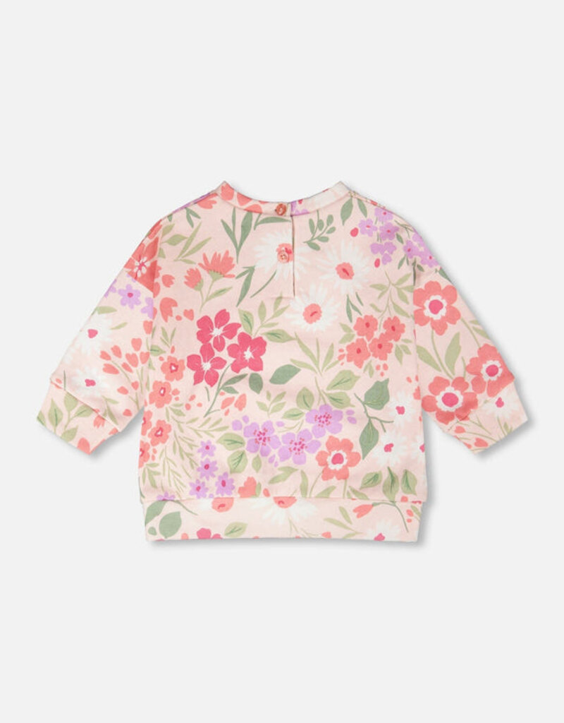 Deux par Deux French Terry Sweatshirt Pink Printed Flowers