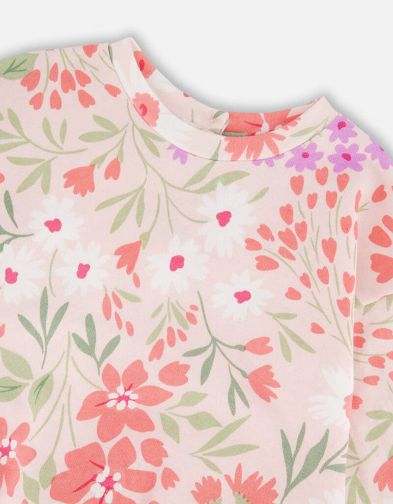 Deux par Deux French Terry Sweatshirt Pink Printed Flowers