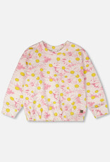 Deux par Deux French Terry Sweatshirt Pink Printed Daisies