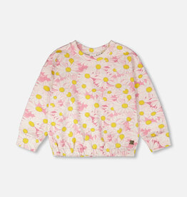 Deux par Deux French Terry Sweatshirt Pink Printed Daisies