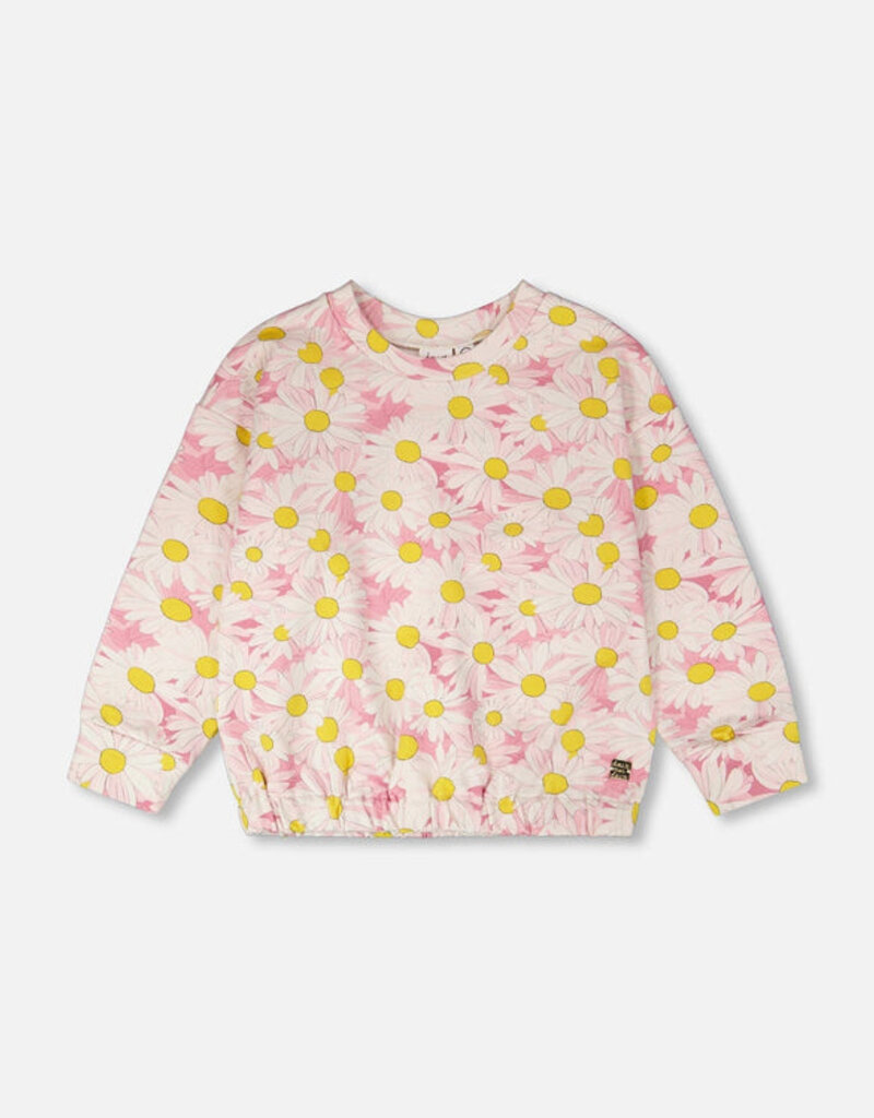 Deux par Deux French Terry Sweatshirt Pink Printed Daisies