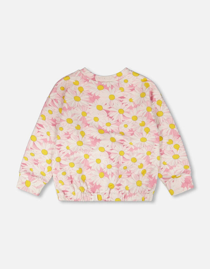 Deux par Deux French Terry Sweatshirt Pink Printed Daisies