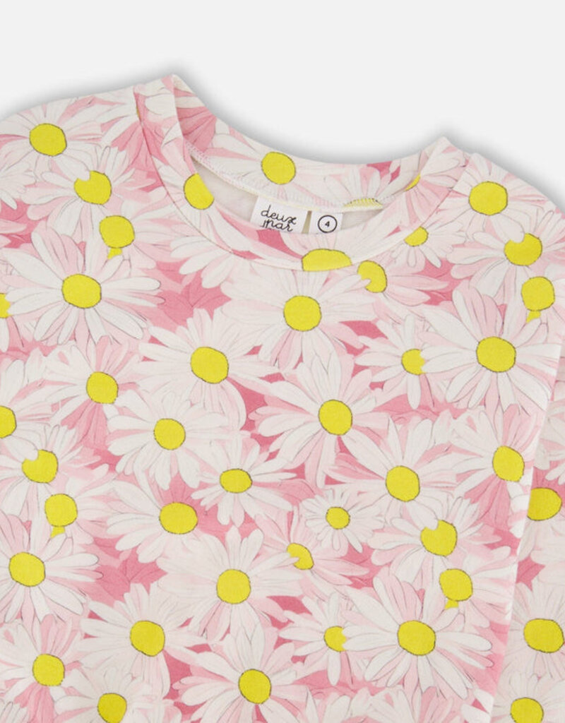 Deux par Deux French Terry Sweatshirt Pink Printed Daisies