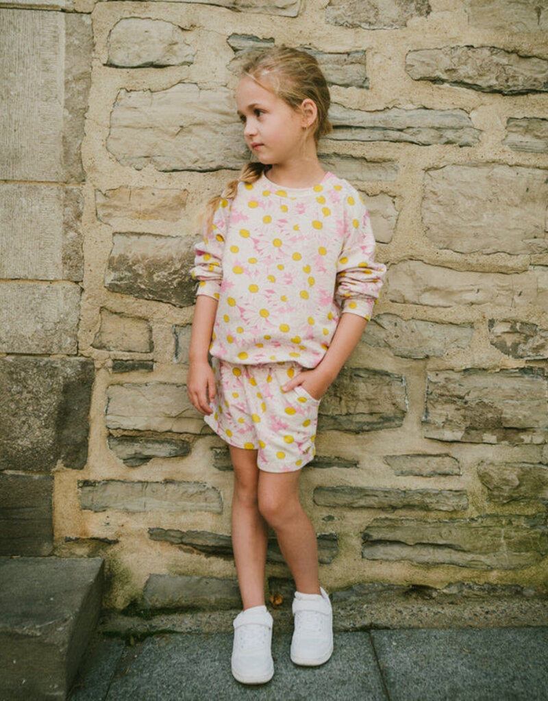 Deux par Deux French Terry Sweatshirt Pink Printed Daisies