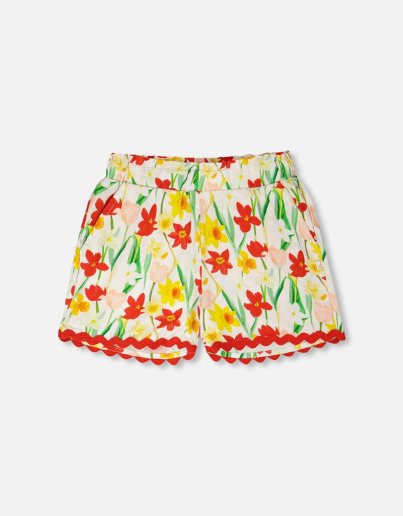 Deux par Deux Viscose Shorts White Daffodil Print