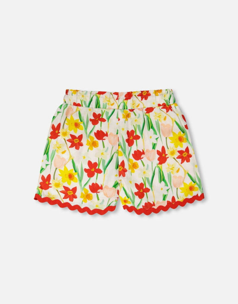 Deux par Deux Viscose Shorts White Daffodil Print
