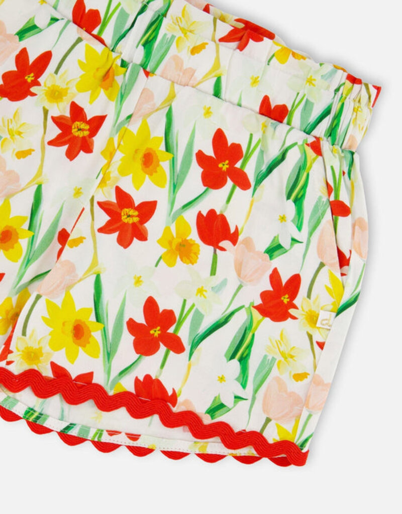Deux par Deux Viscose Shorts White Daffodil Print