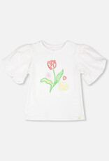 Deux par Deux Organic Cotton Top White w/Tulip Embroidery
