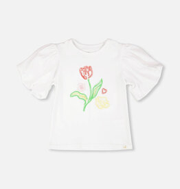 Deux par Deux Organic Cotton Top White w/Tulip Embroidery