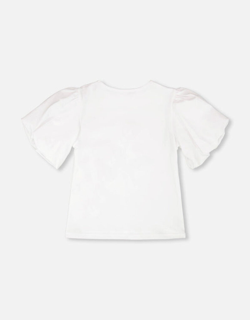 Deux par Deux Organic Cotton Top White w/Tulip Embroidery