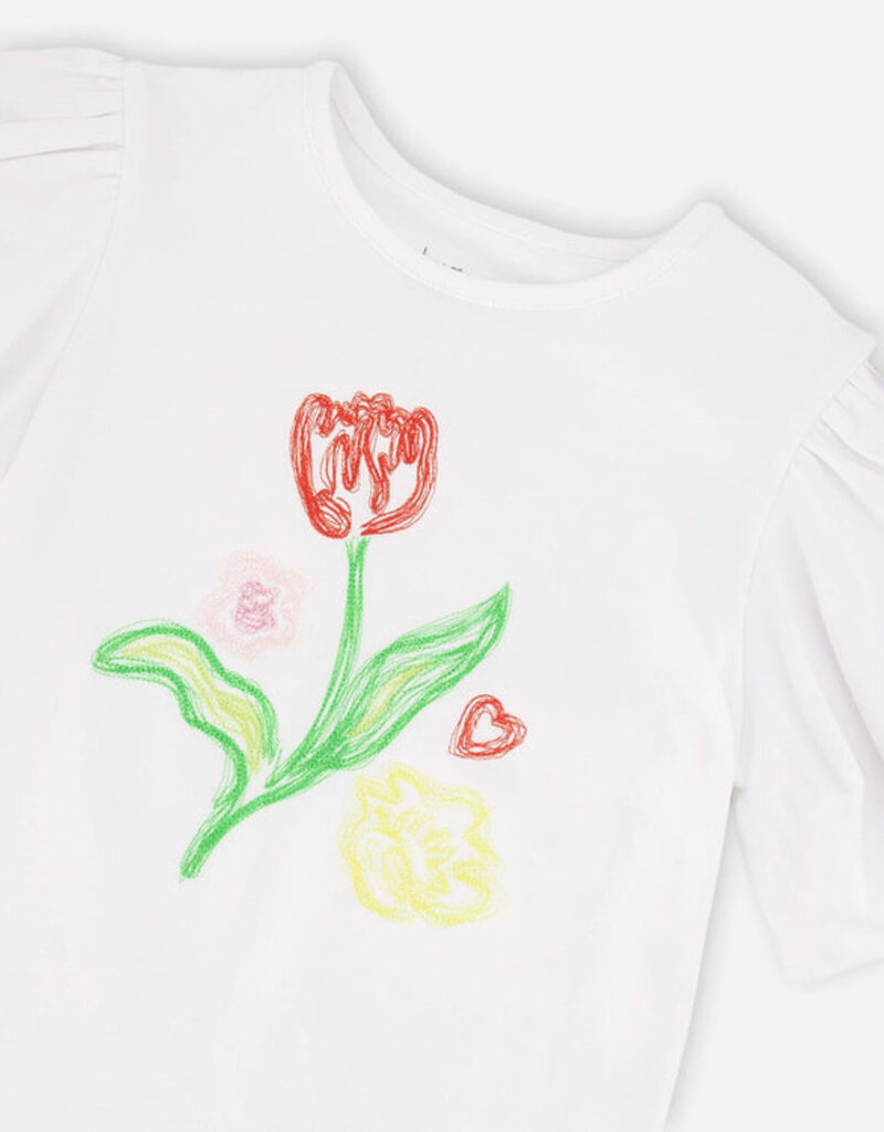 Deux par Deux Organic Cotton Top White w/Tulip Embroidery