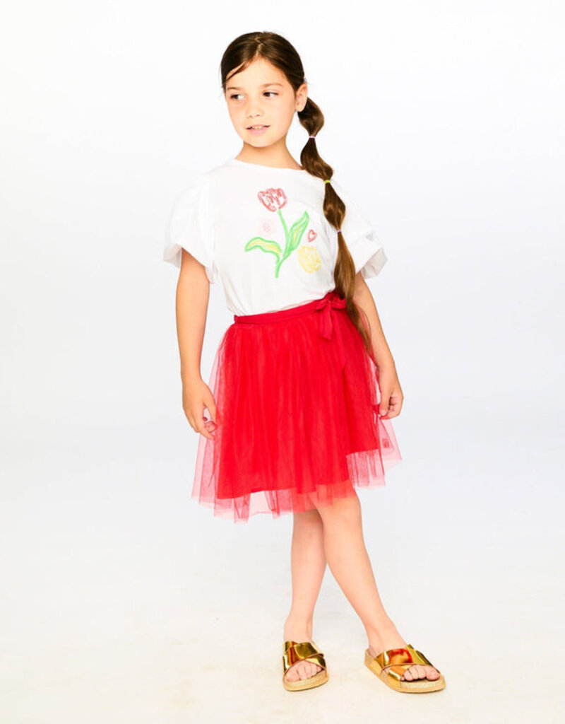 Deux par Deux Organic Cotton Top White w/Tulip Embroidery