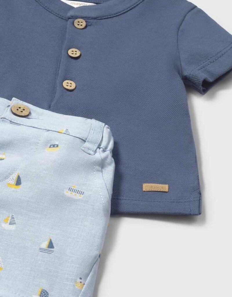 Mayoral Sailboat Print Short Shirt Set