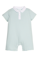 Little English Peter Pan Polo Romper Greenview Stripe