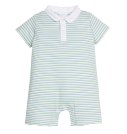 Little English Peter Pan Polo Romper Greenview Stripe