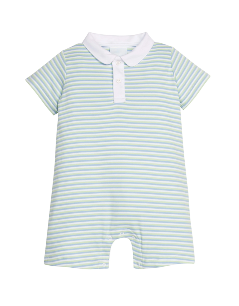 Little English Peter Pan Polo Romper Greenview Stripe