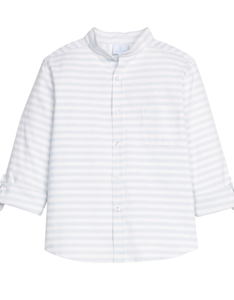 Little English Mandarin Collar Roll Sleeve Shirt Savannah Stripe
