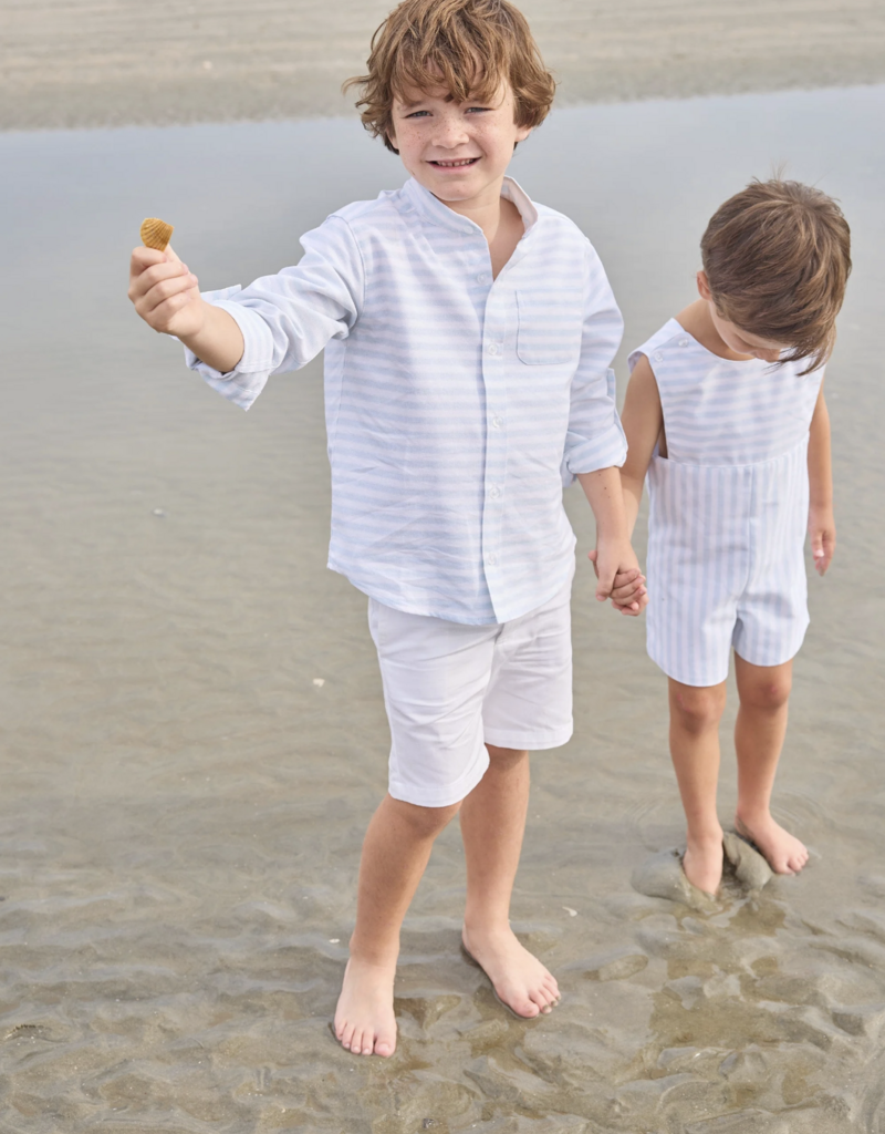 Little English Mandarin Collar Roll Sleeve Shirt Savannah Stripe