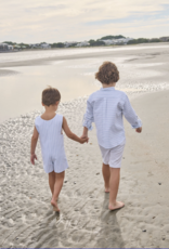 Little English Mandarin Collar Roll Sleeve Shirt Savannah Stripe