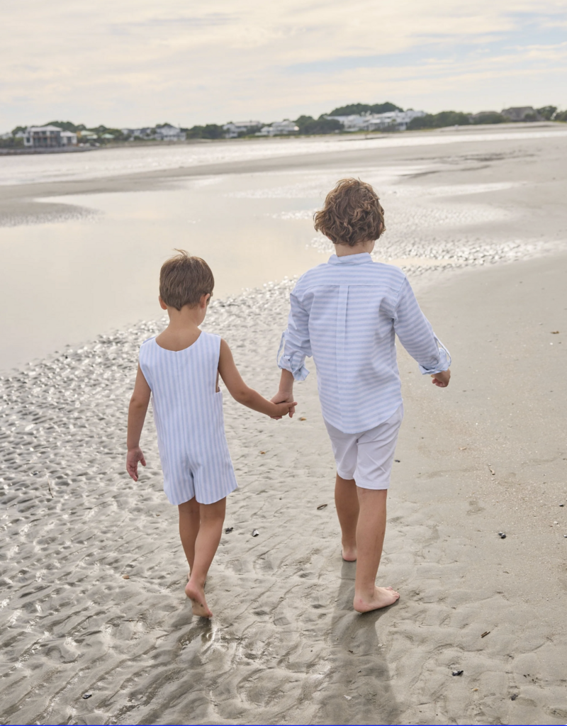 Little English Mandarin Collar Roll Sleeve Shirt Savannah Stripe