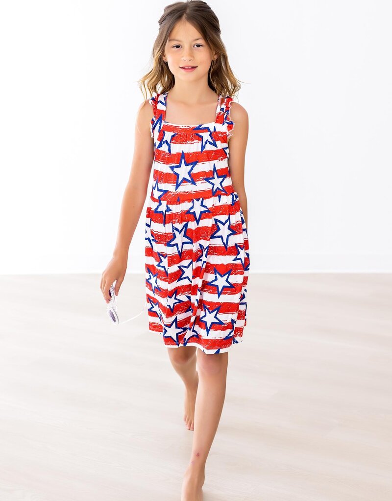 Mila & Rose Stars and Stripes Ruffle Cross Back Dress