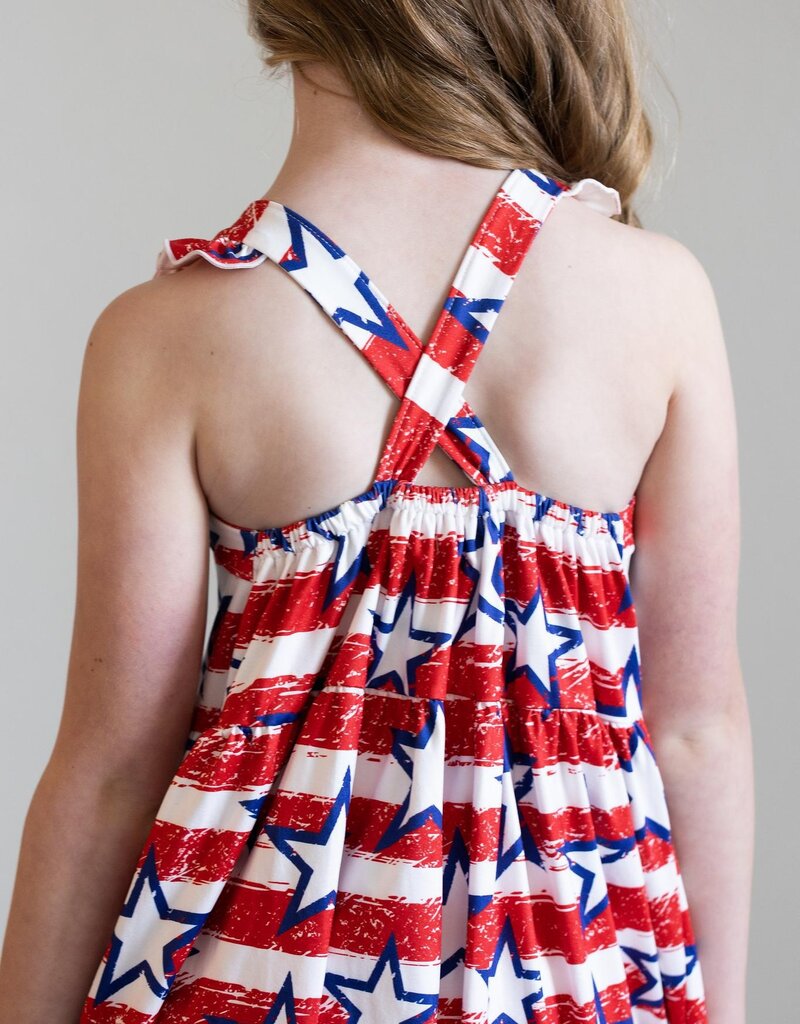 Mila & Rose Stars and Stripes Ruffle Cross Back Dress