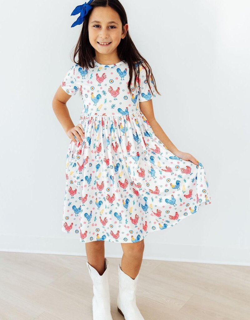 Mila & Rose Rainbow Roosters S/S Pocket Twirl Dress