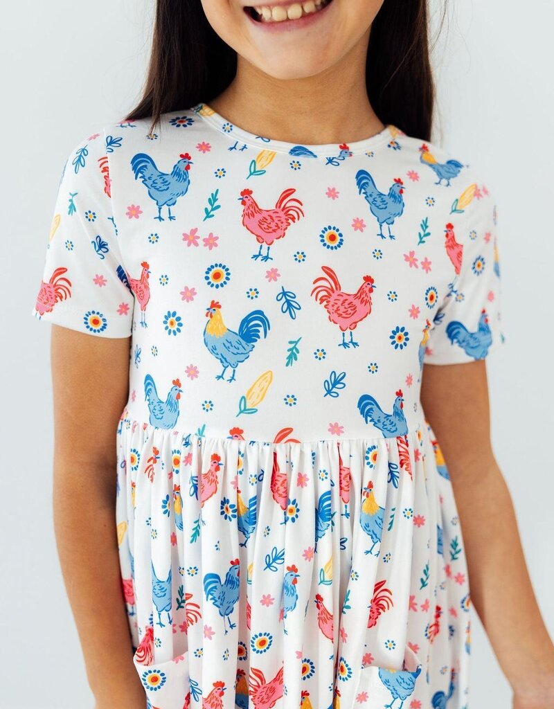 Mila & Rose Rainbow Roosters S/S Pocket Twirl Dress