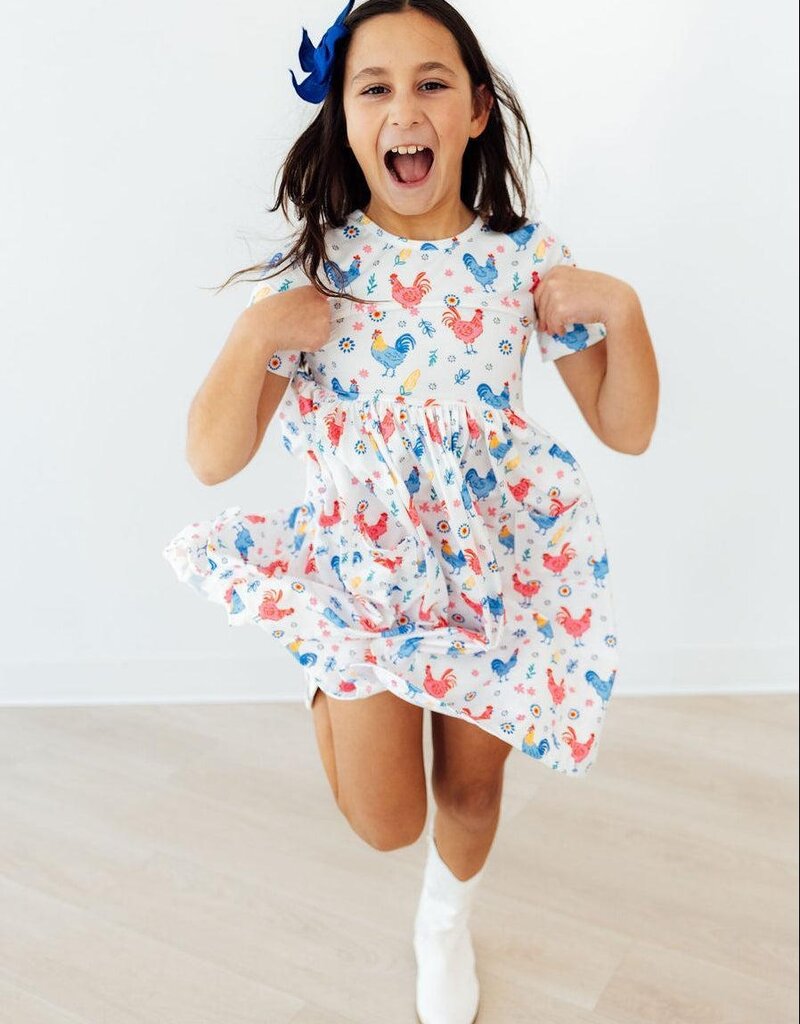 Mila & Rose Rainbow Roosters S/S Pocket Twirl Dress