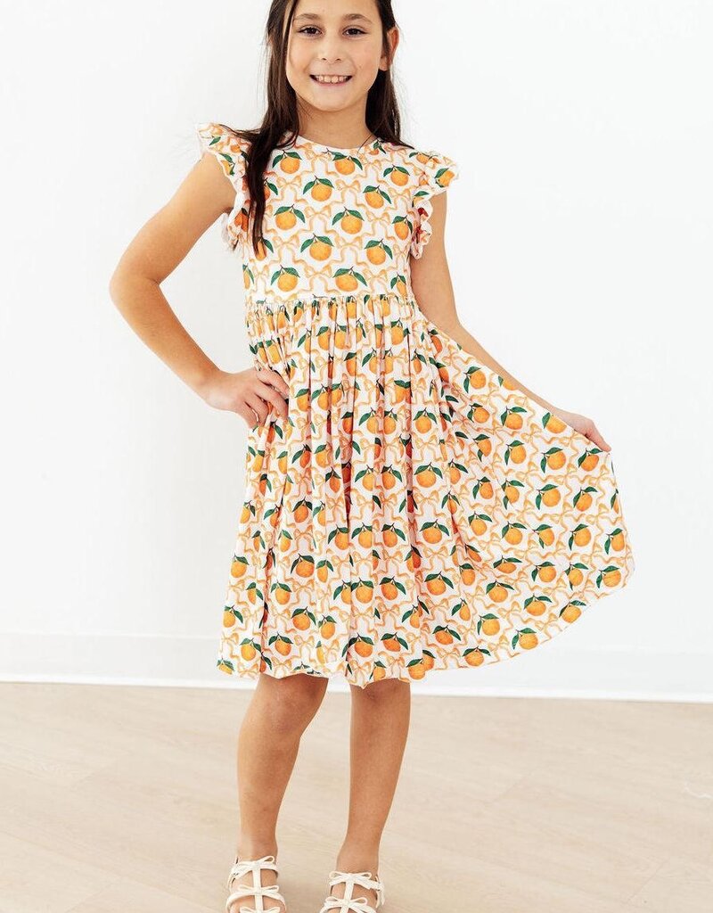 Mila & Rose Orange Orchard Flutter Sleeve Twirl Dress