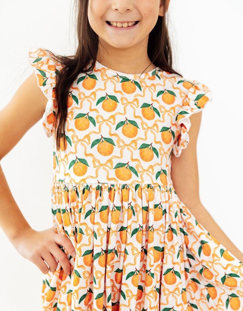 Mila & Rose Orange Orchard Flutter Sleeve Twirl Dress