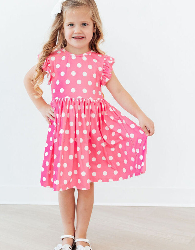 Mila & Rose Pink Polka Dots Flutter Sleeve Twirl Dress