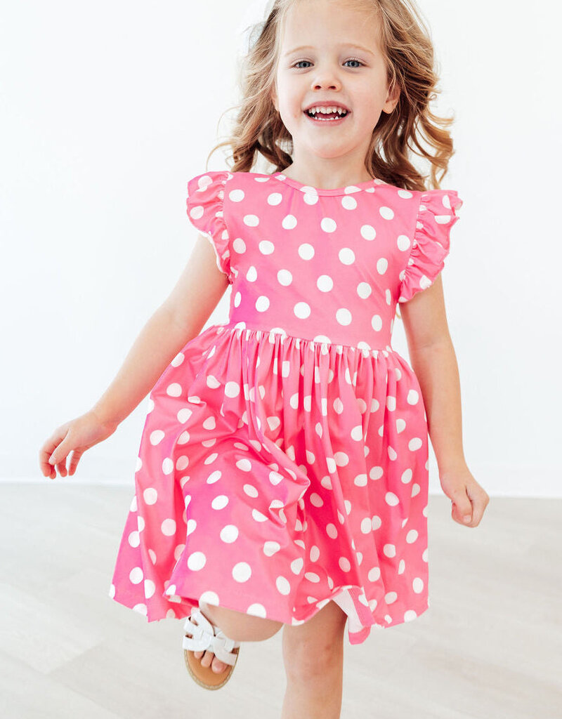 Mila & Rose Pink Polka Dots Flutter Sleeve Twirl Dress