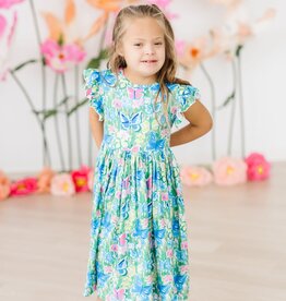 Mila & Rose Watercolor Butterflies Flutter Sleeve Twirl Dress