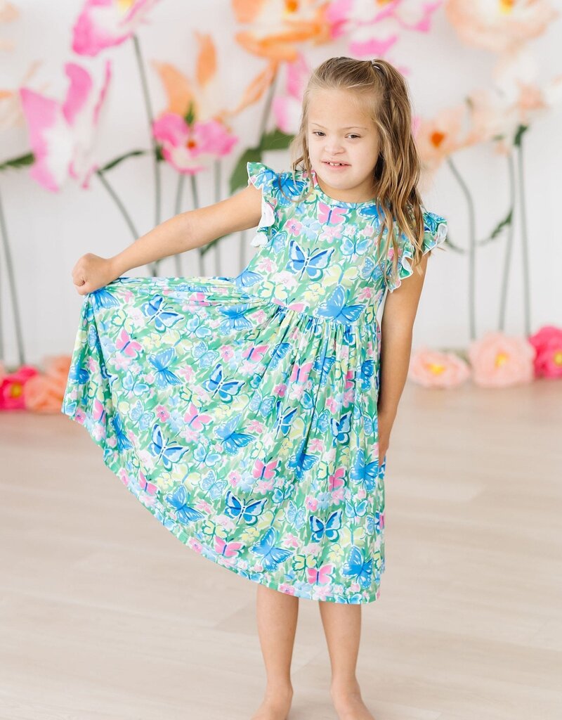 Mila & Rose Watercolor Butterflies Flutter Sleeve Twirl Dress