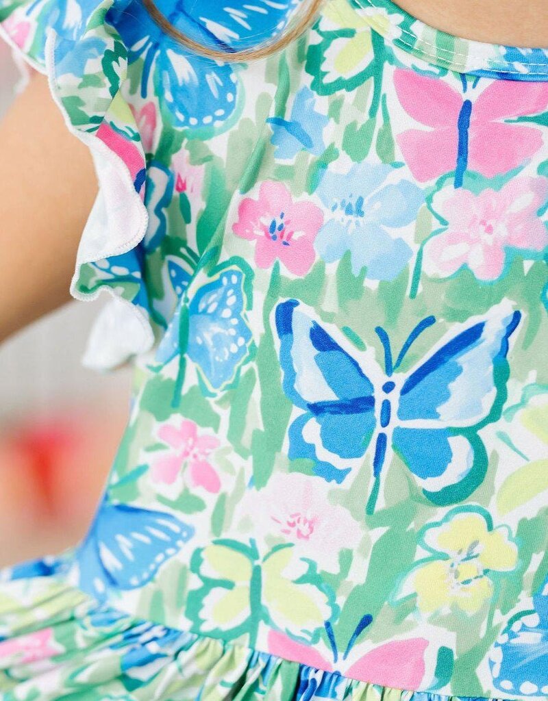 Mila & Rose Watercolor Butterflies Flutter Sleeve Twirl Dress