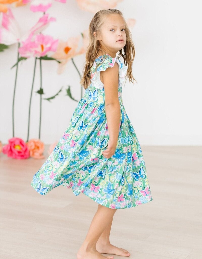 Mila & Rose Watercolor Butterflies Flutter Sleeve Twirl Dress