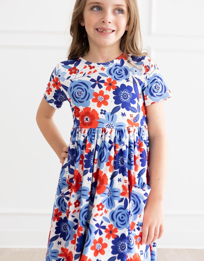 Mila & Rose Happy 4th Floral S/S Pocket Twirl Dress