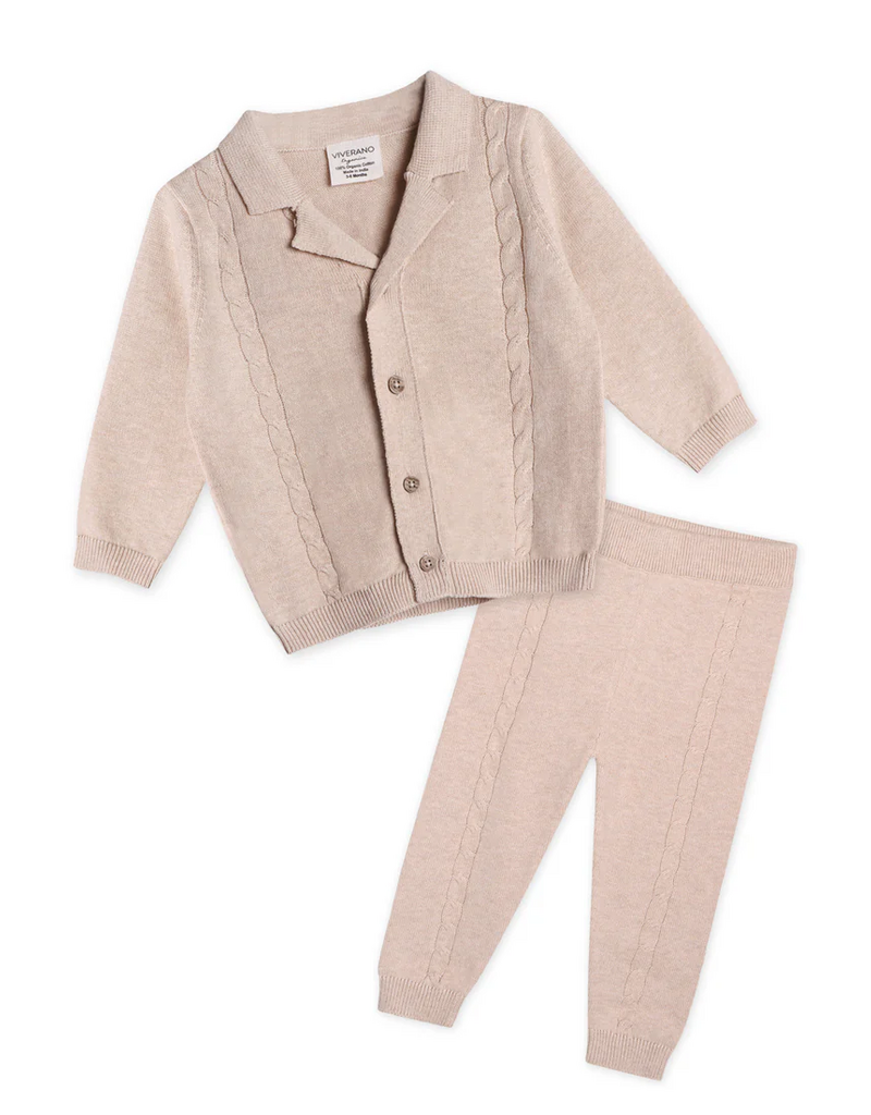 Viverano Resort Cable Knit Cardigan Pant Set Oatmeal